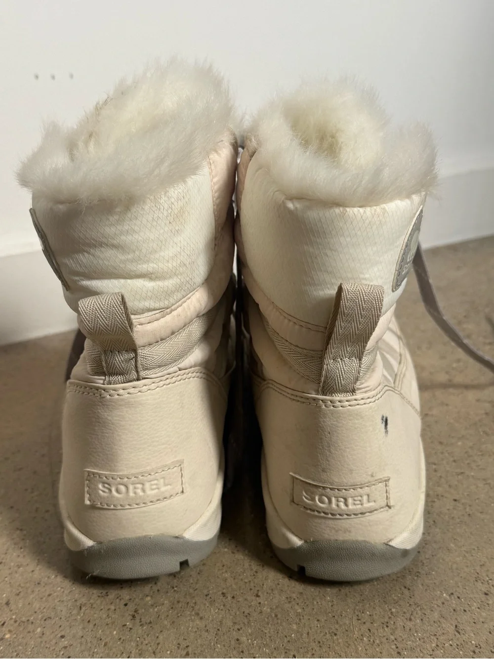 Sorel Women's Cream Lace-Up Faux Fur Winter Boots